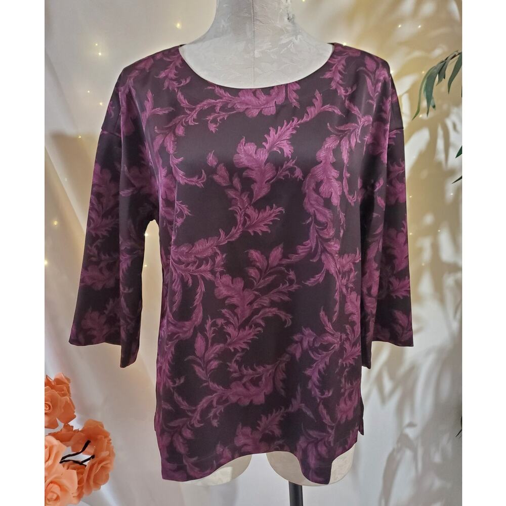Soft Surroundings NWT Selina Floral 3/4 Sleeve Top Size XS Wine Botanical Purple